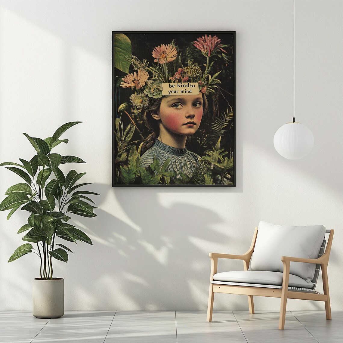 Be Kind to Your Mind Quote Vintage Botanical Collage Art Poster - Image 2