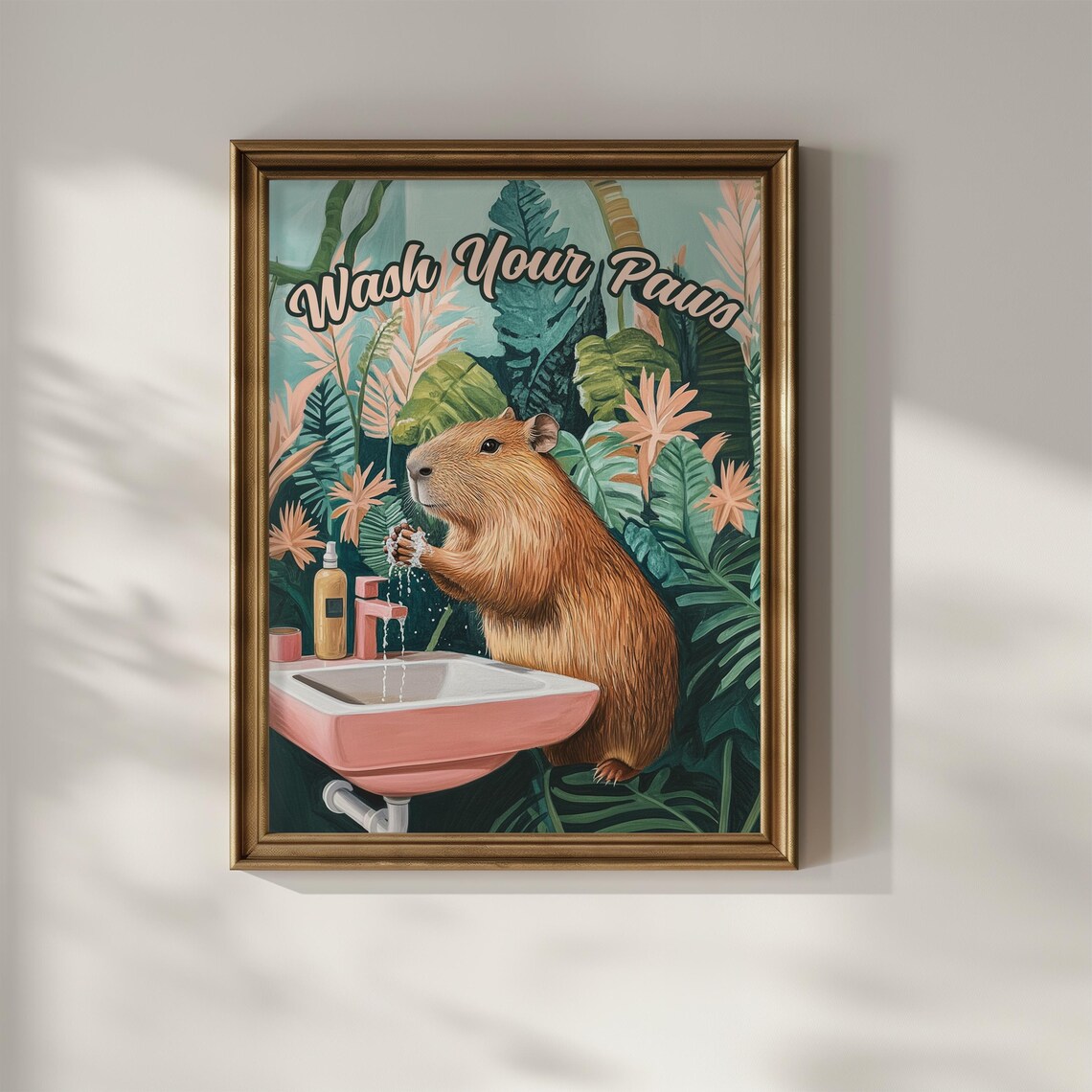 Wash Your Paws Capybara Bathroom Wall Art Print - Image 3