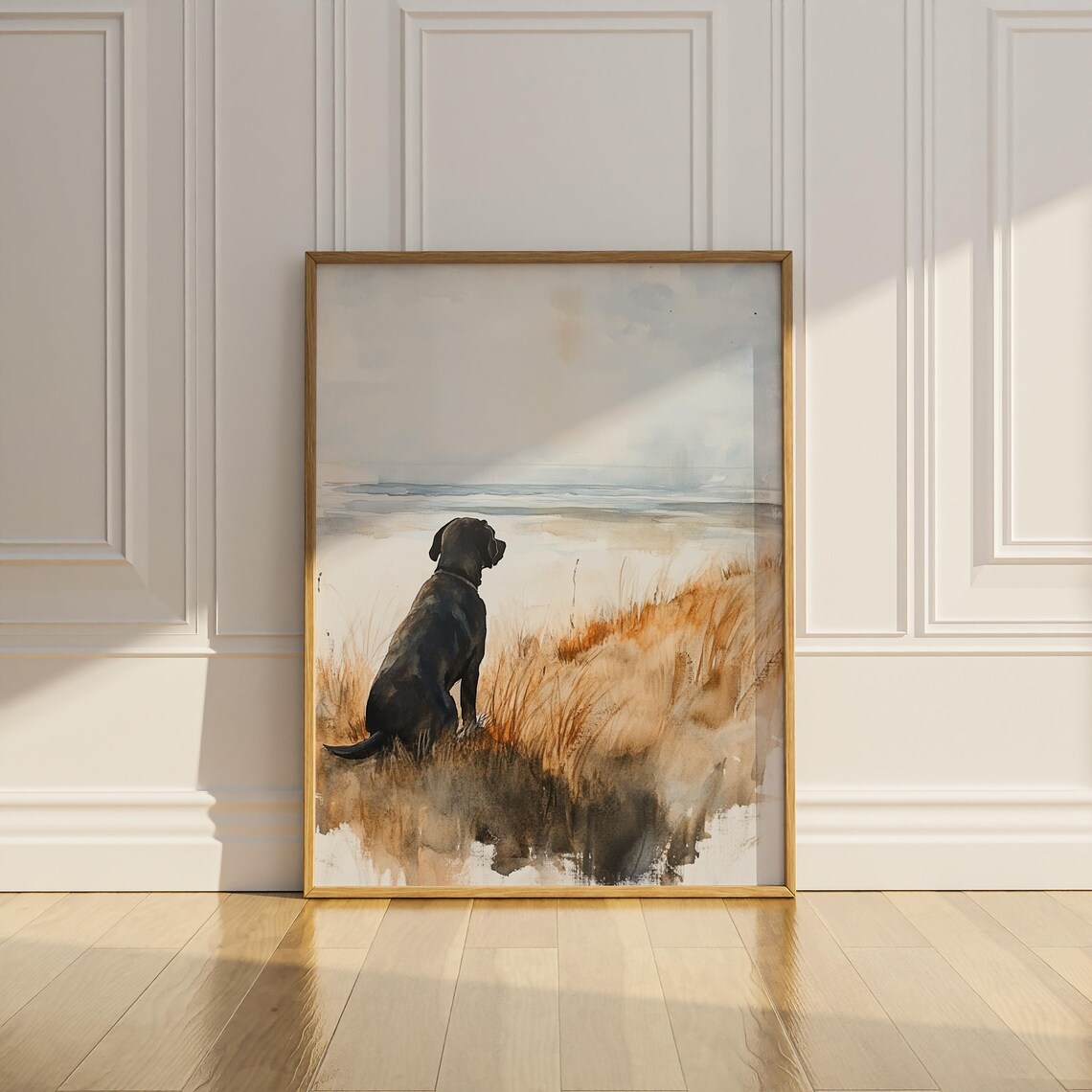 Black Labrador Dog Beach Watercolor Art Print - Image 3