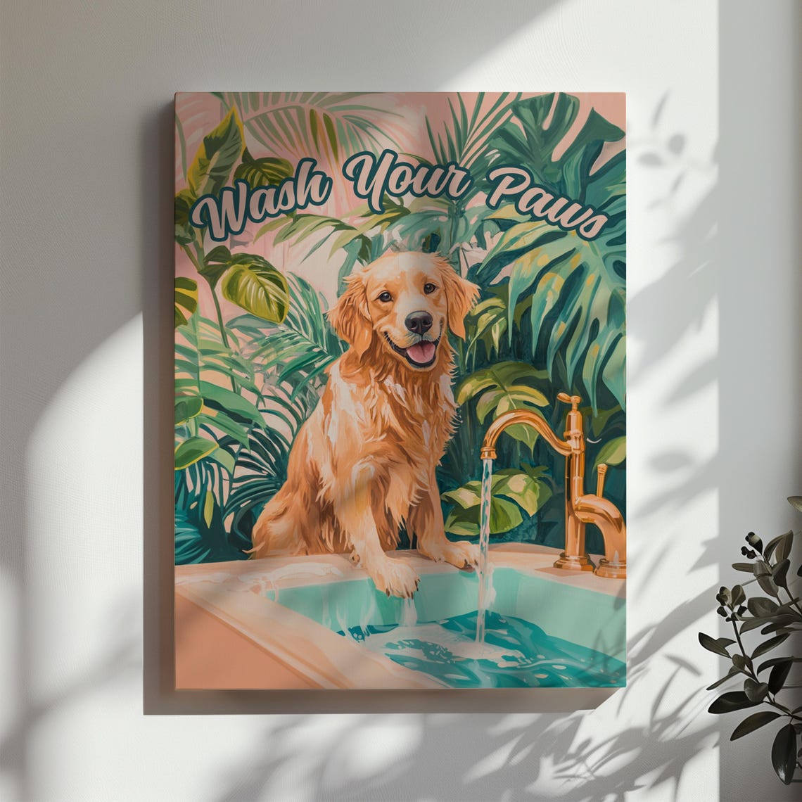 Golden Retriever Wash Your Paws Tropical Funny Bathroom Decor Poster - Image 2