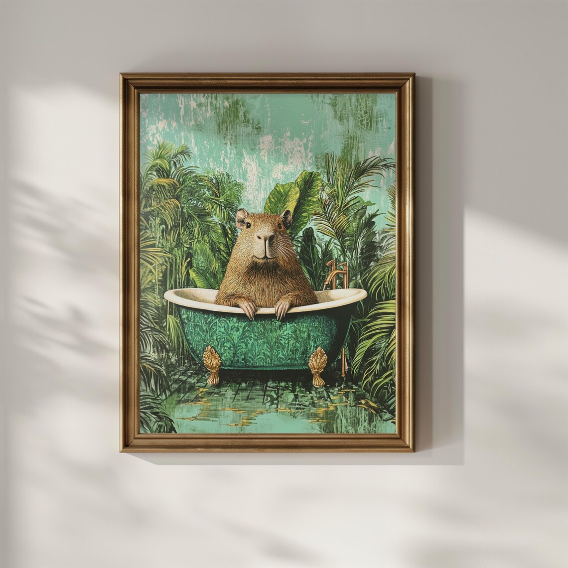 Capybara In Bathtub Vintage Botanical Art Print - Image 3