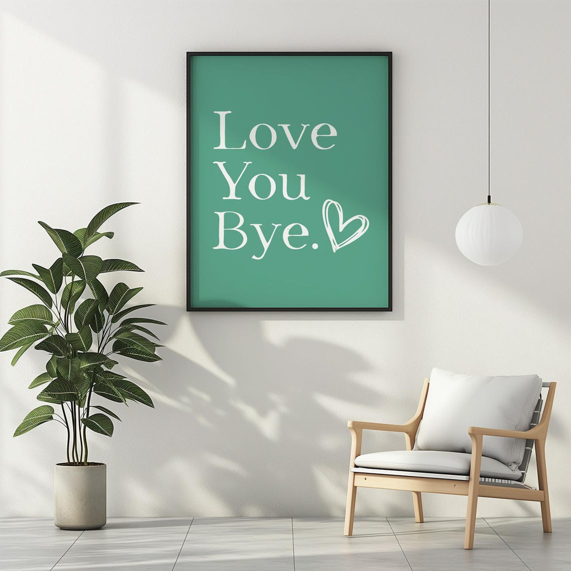 Love You Bye with Heart Modern Minimalist Teal Entryway Wall Poster - Image 3