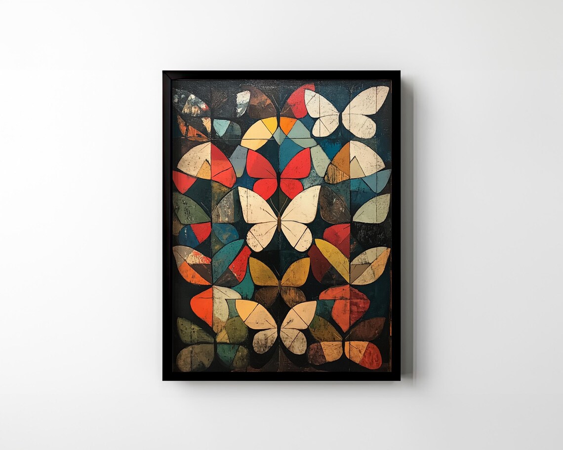Abstract Butterfly Stained Glass Geometric Mid Century Colorful Poster - Image 3