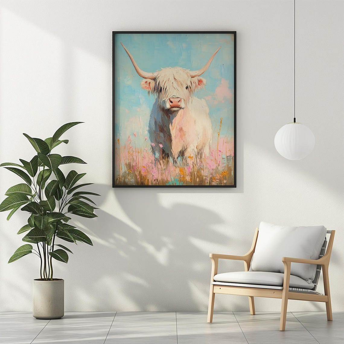 Highland Cow Wildflowers Poster Print Boho Style Vintage Wall Art Western Wall Decor Floral Oil Painting Cute Farm Animal Gift Matte Poster - Image 3