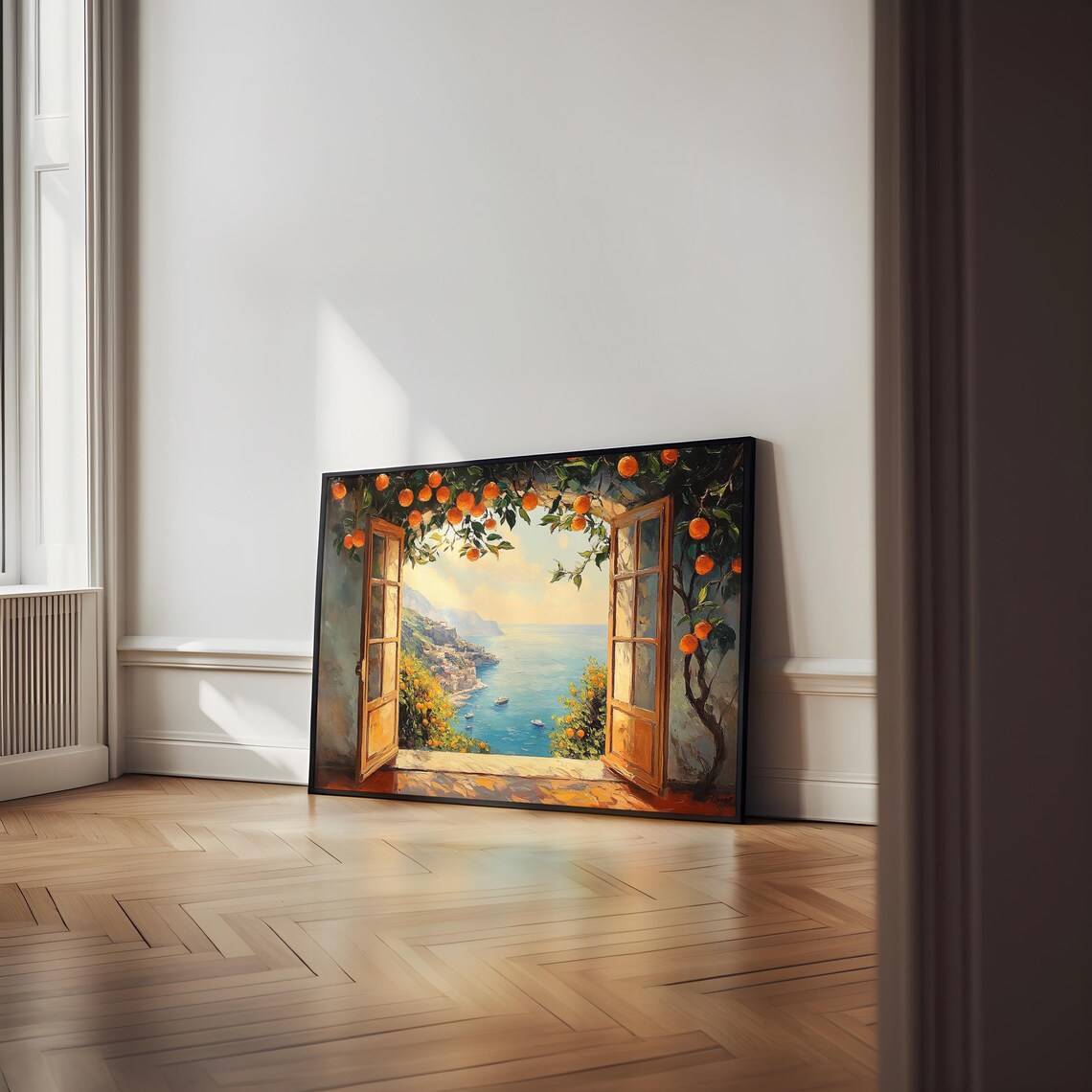 Mediterranean Sea Open Window Scene, Oranges Art Print - Image 3