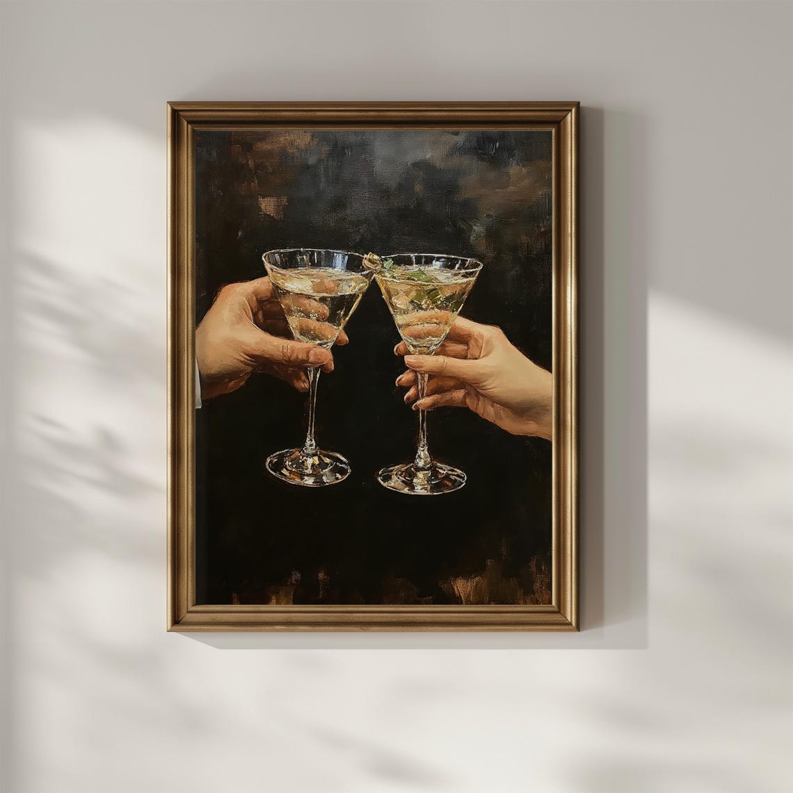 Two Martinis Clinking Moody Dark Bar Cheers Night Oil Painting Poster - Image 2