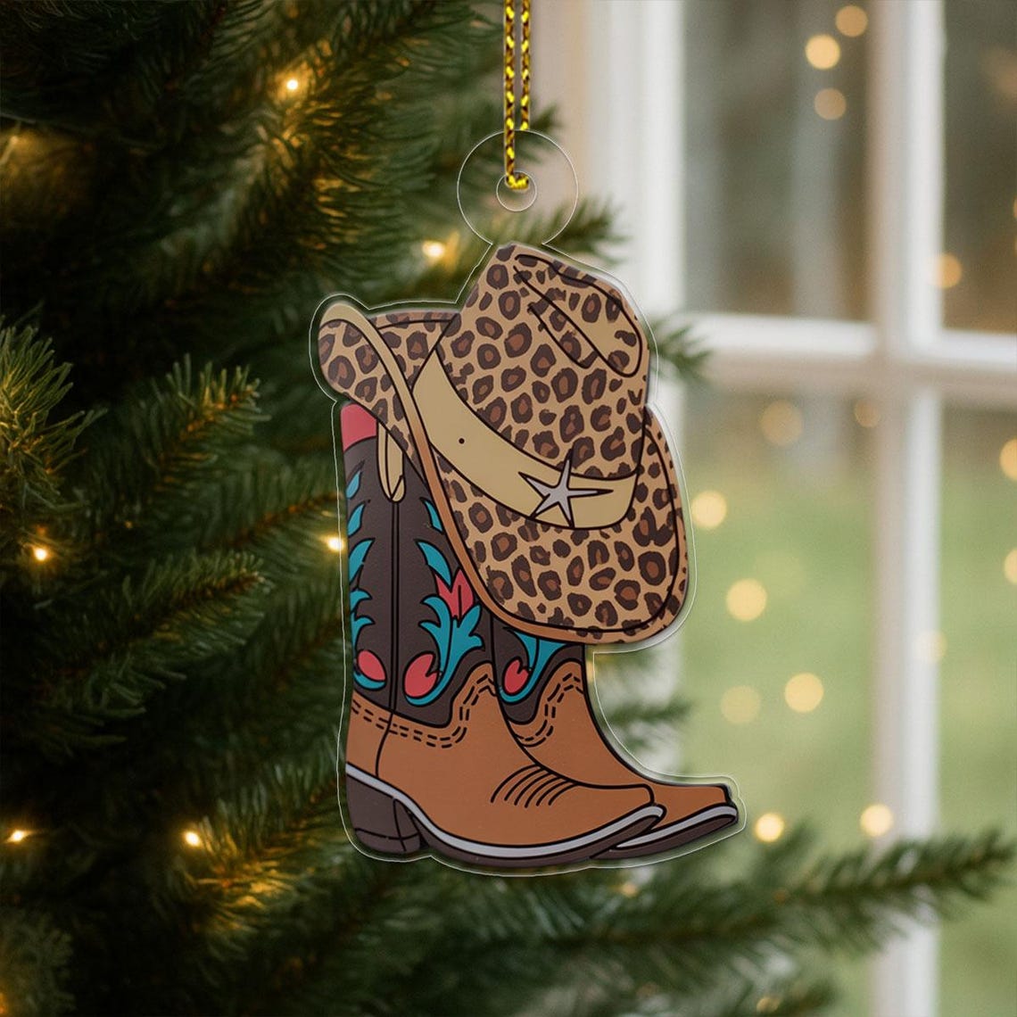 Western Leopard Cowboy Hat and Boots Acrylic Ornament Christmas Poster