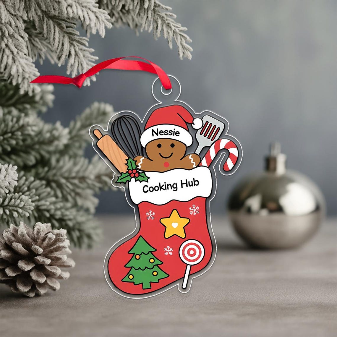 Personalized Nessie Gingerbread Cooking Hub Stocking Ornament Print