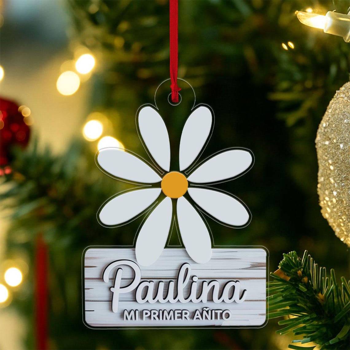 Paulina Daisy Flower Mi Primer Añito Custom Name Ornament Poster