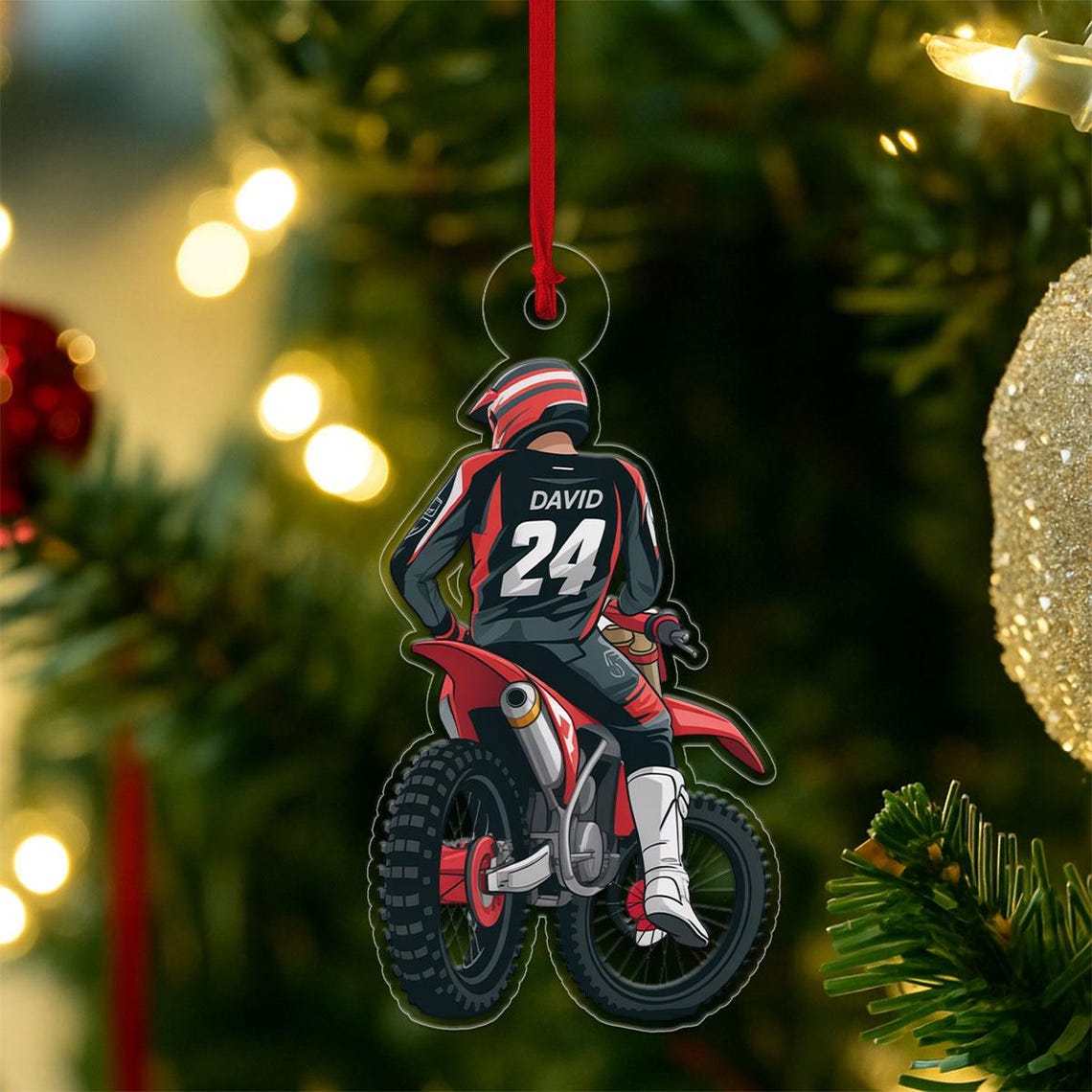 Personalized Motocross Rider David 24 Christmas Ornament Poster