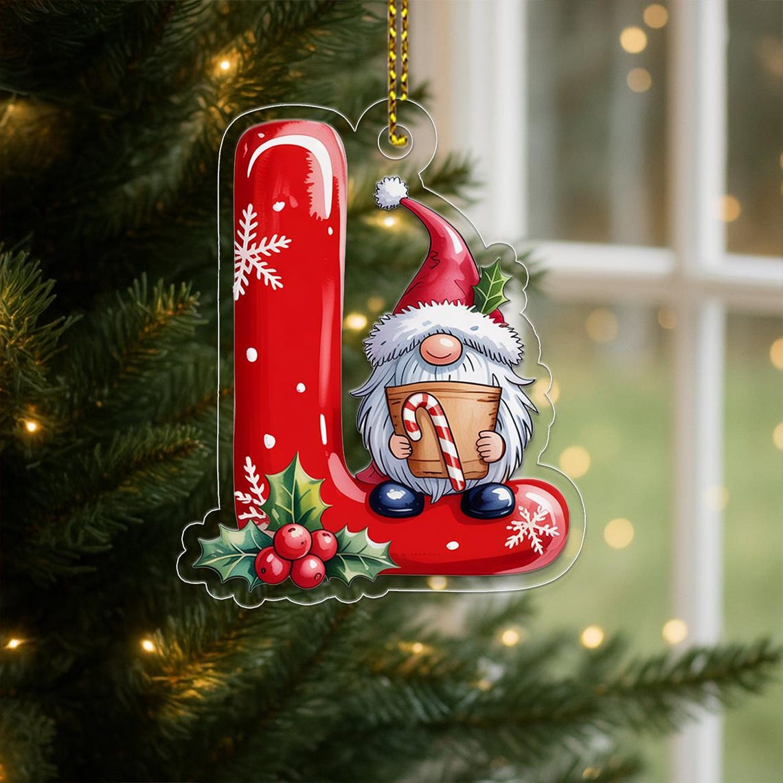 Letter L Gnome Santa With Candy Cane Christmas Initial Acrylic Print