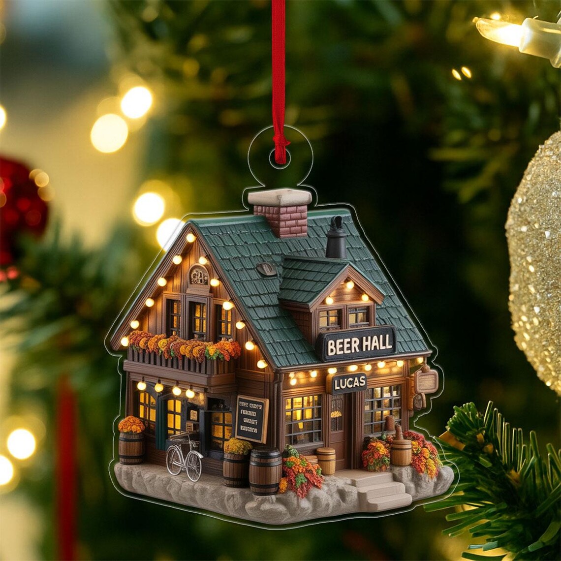 Custom Name Beer Hall Cottage Ornament Bavarian Gift Personalized Wall Art