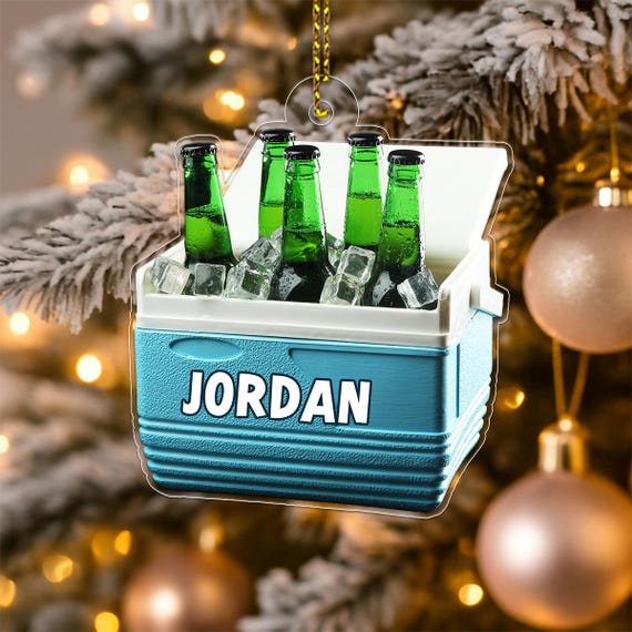 Custom Name Beer Ornament Personalized Ice Bucket Xmas Tree Decoration Funny Drink Lover Gift