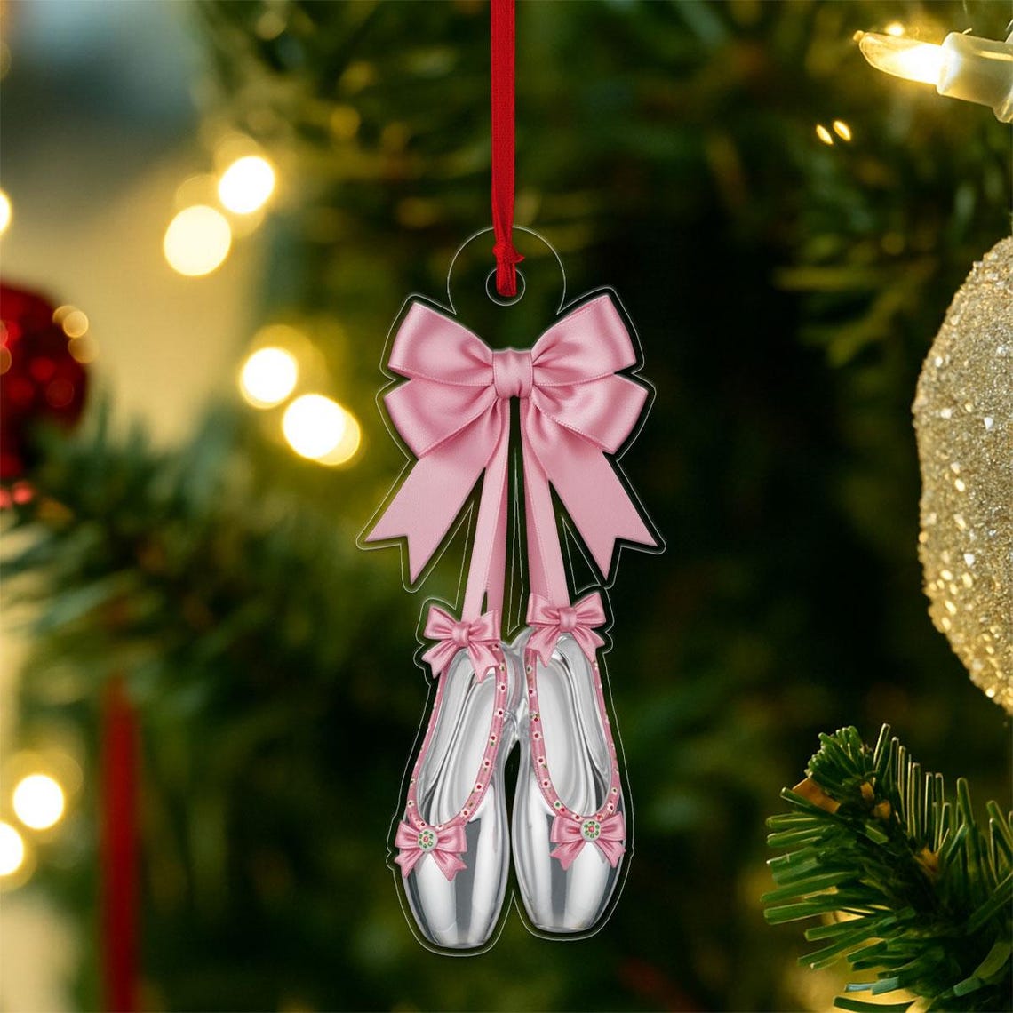 Silver Ballet Shoes Pink Bow Acrylic Ornament Poster Dancer Gift