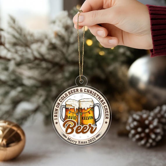 Custom Name Xmas Beer Ornament Personalized Acrylic Christmas Tree Decoration Funny Drink Lover Gift