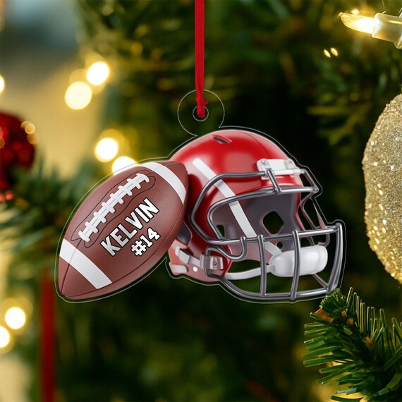 Personalized Football Helmet Ball Name Number Ornament Art Poster