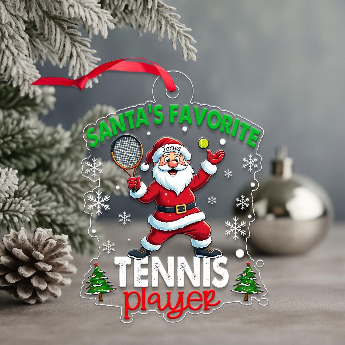 Santa's Favorite Tennis Player Christmas Ornament Art Poster