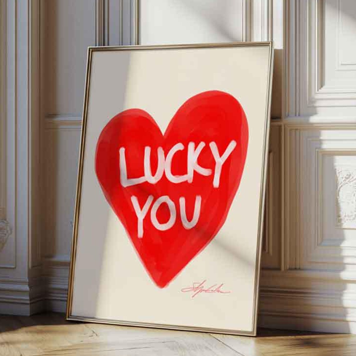 Lucky You Red Heart Typography Art Print