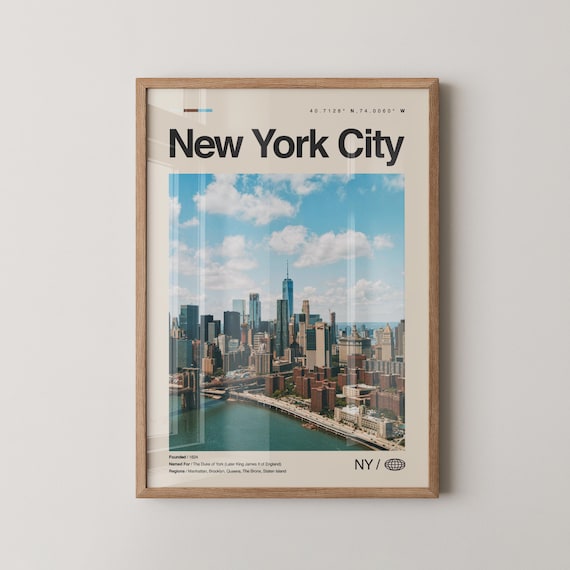 New York City Manhattan Skyline Aerial View NYC Travel Poster