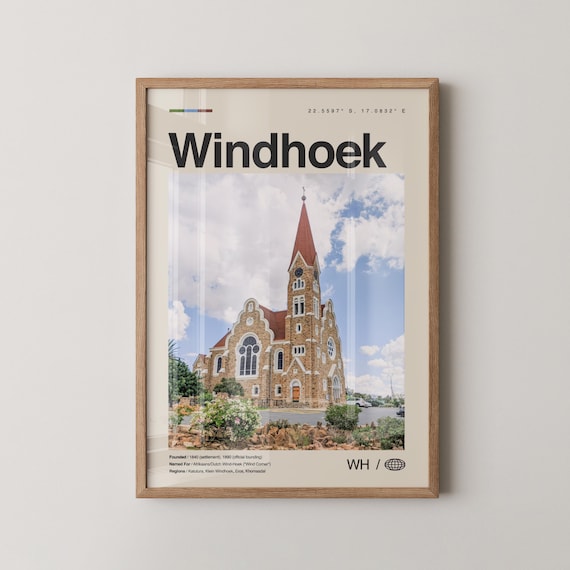 Windhoek Namibia Photo Travel Poster With Christ Church Landmark