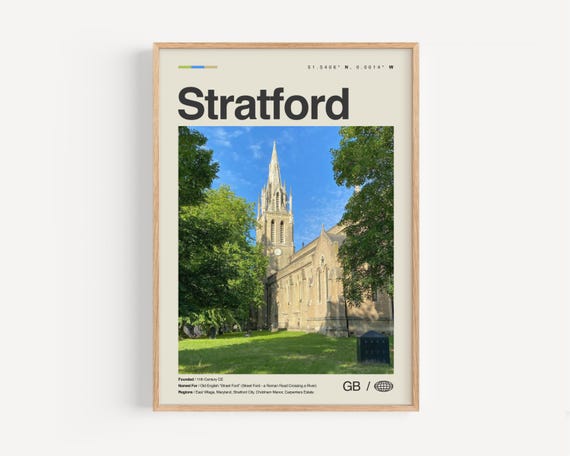 Stratford Print Black And White London Wall Art Poster Photo Dcor Map England