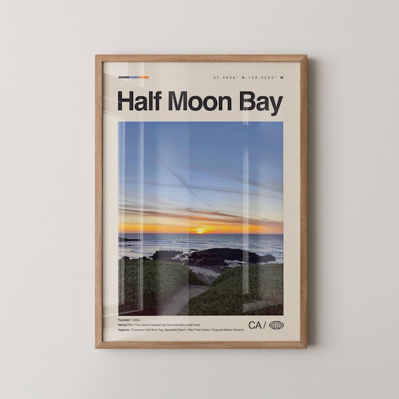 Half Moon Bay California Ocean Sunset Coast City Photo Poster