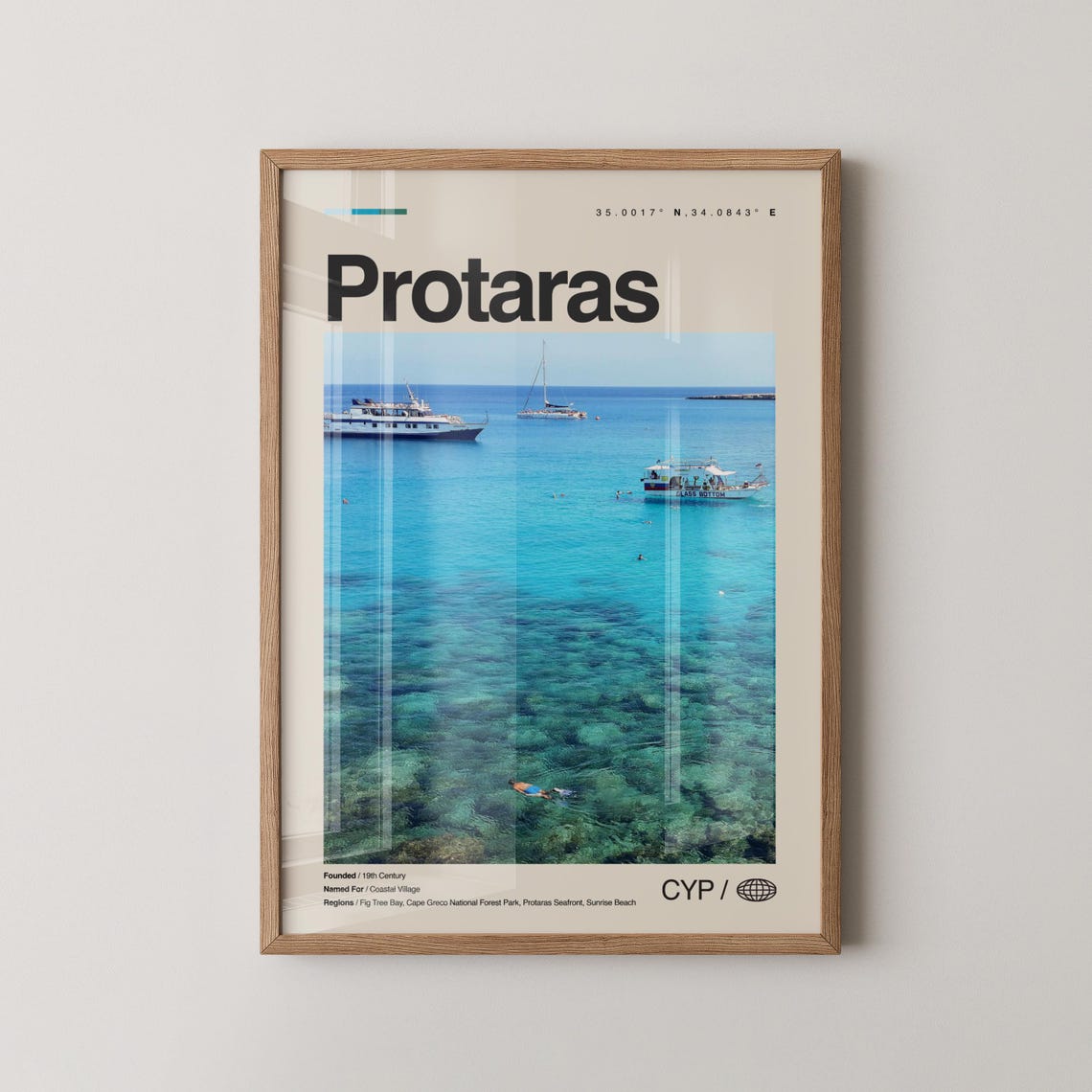 Protaras Cyprus Turquoise Bay Boats Beach Framed Travel Poster