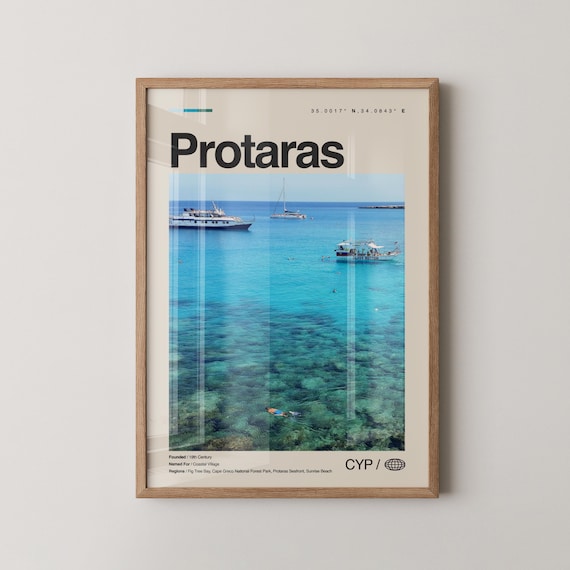 Protaras Cyprus Turquoise Bay Boats Beach Framed Travel Poster