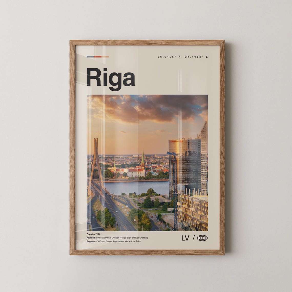 Riga Latvia City Poster Sunset Bridge and Old Town Skyline Photo
