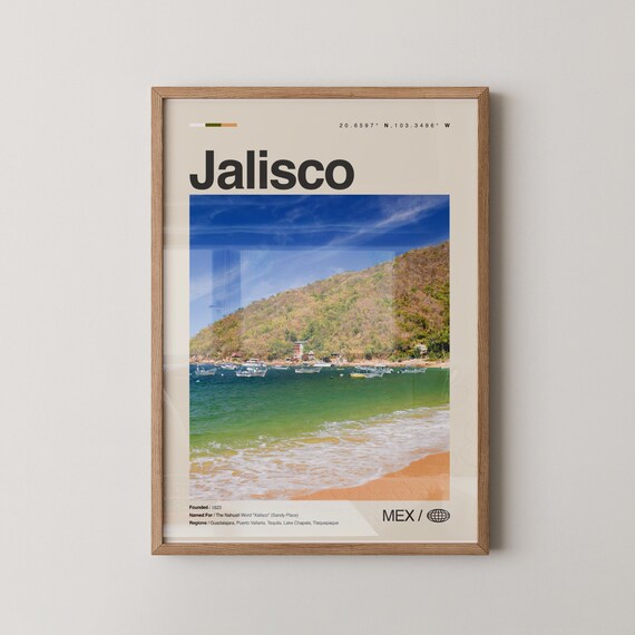 Jalisco Pacific Beach With Boats Minimalist Travel Poster Photo