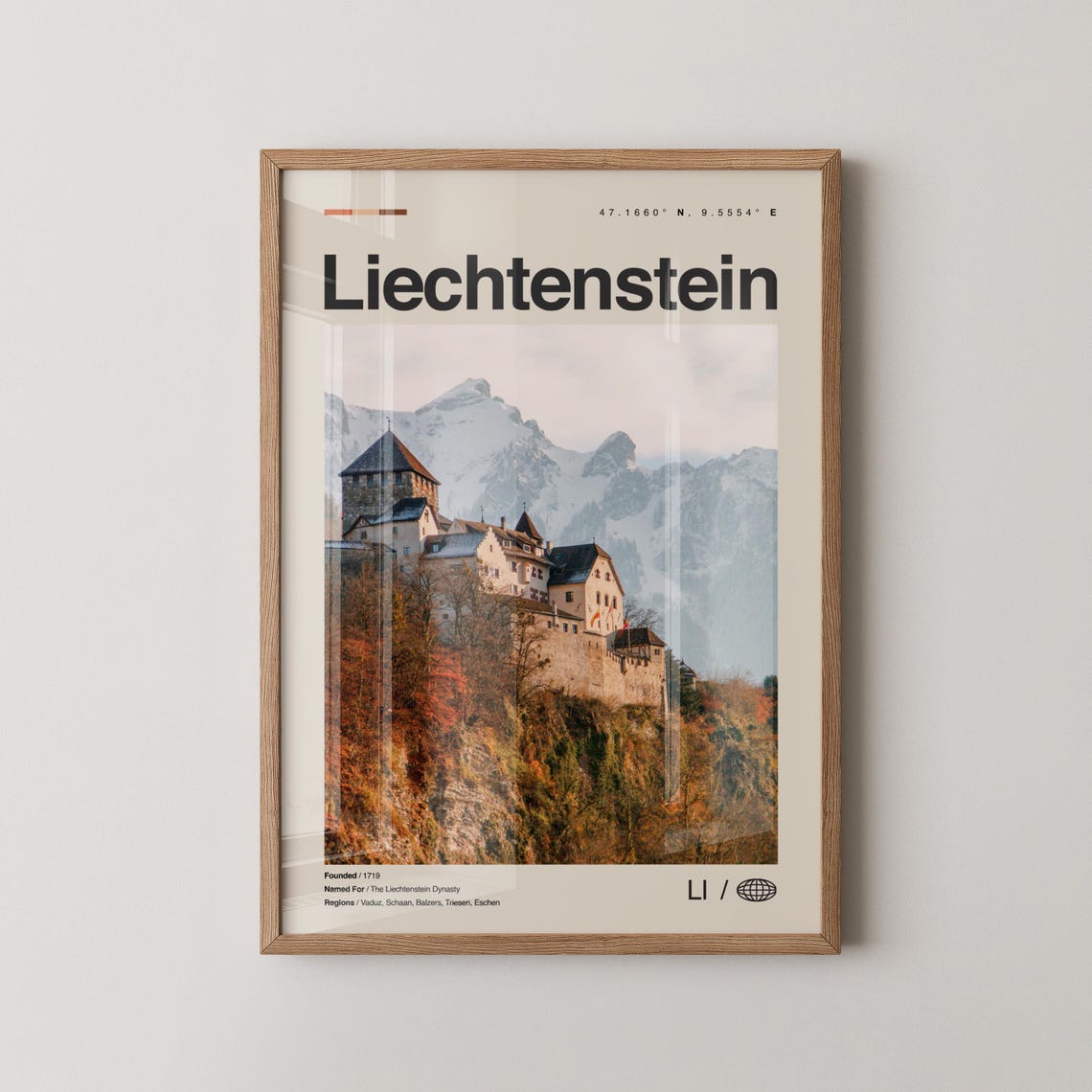 Liechtenstein Modern Travel Poster Vaduz Castle Mountains Photo