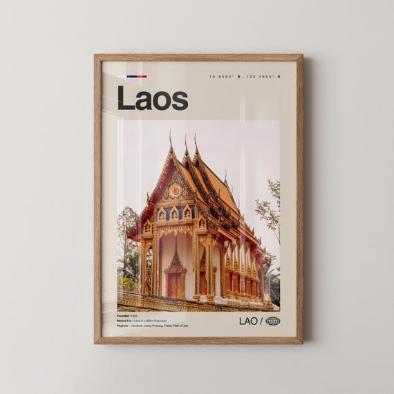 Laos Print Wall Art Poster Photo Luang Prabang Vientiane Vang Vieng Mekong River Kuang Si Falls Buddhist