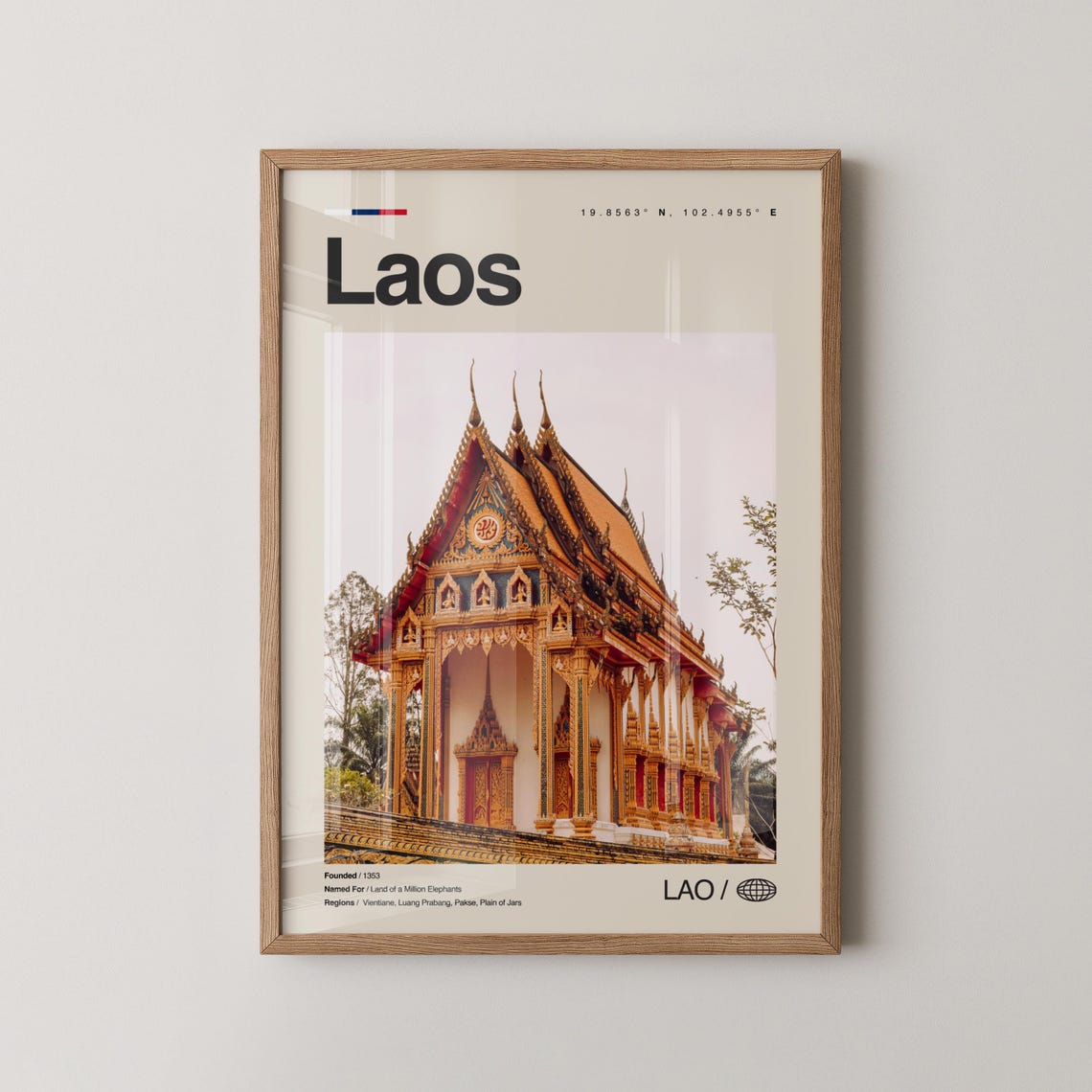 Laos Golden Roofed Buddhist Temple Modern Travel Photo Poster