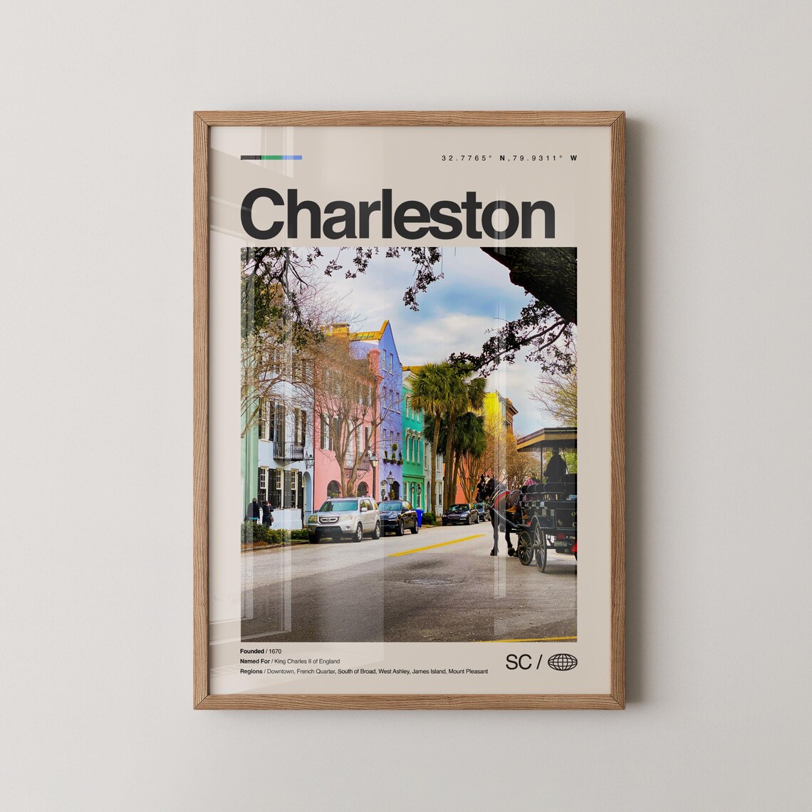 Charleston South Carolina Rainbow Row Carriage Minimal Photo Poster