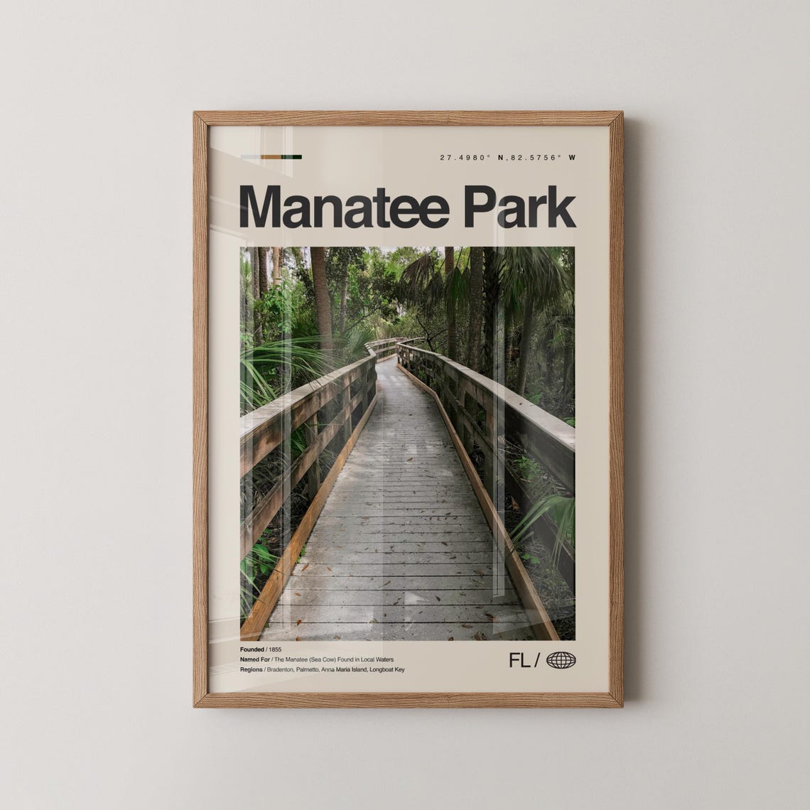 Manatee Park Florida Vintage Travel Poster With Boardwalk Photo