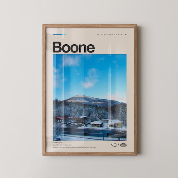 Boone North Carolina Snowy Mountain Winter Real Photo Travel Poster