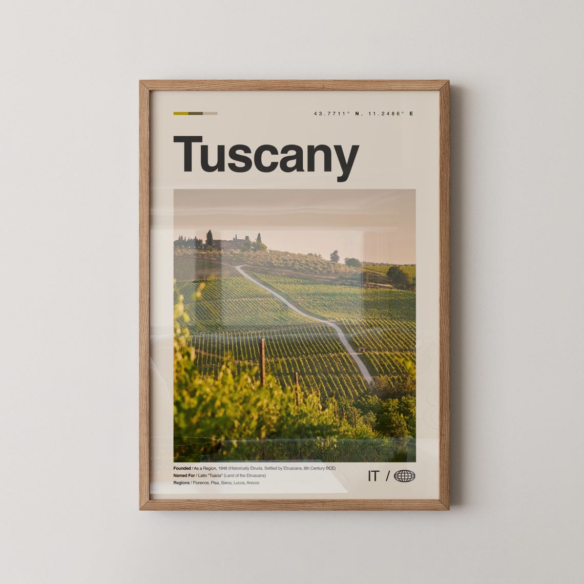 Tuscany Italy Vineyard Travel Poster Bold Typography Country Art