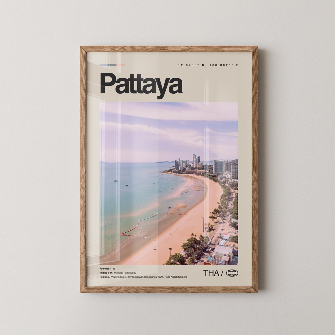 Pattaya Thailand Beach Aerial View Minimalist Photo Travel Poster