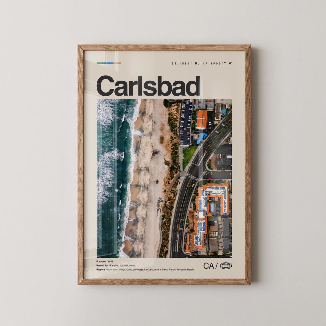 Carlsbad California Aerial Beach Minimalist Coastal Travel Poster