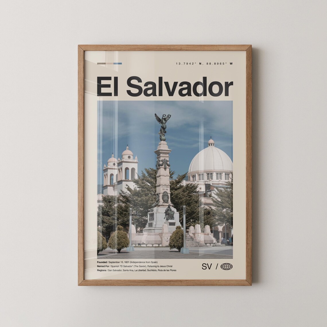 El Salvador Plaza Angel Monument Cathedral Minimalist Photo Poster
