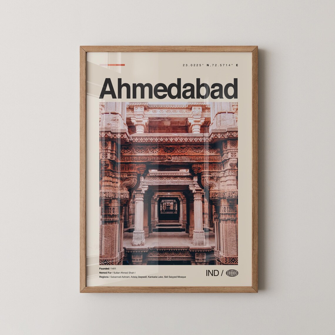 Ahmedabad India Adalaj Stepwell Carved Heritage Travel Poster