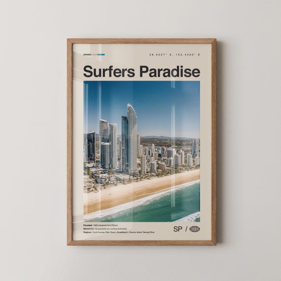 Surfers Paradise Print Wall Art Poster Queensland Australia Oceania