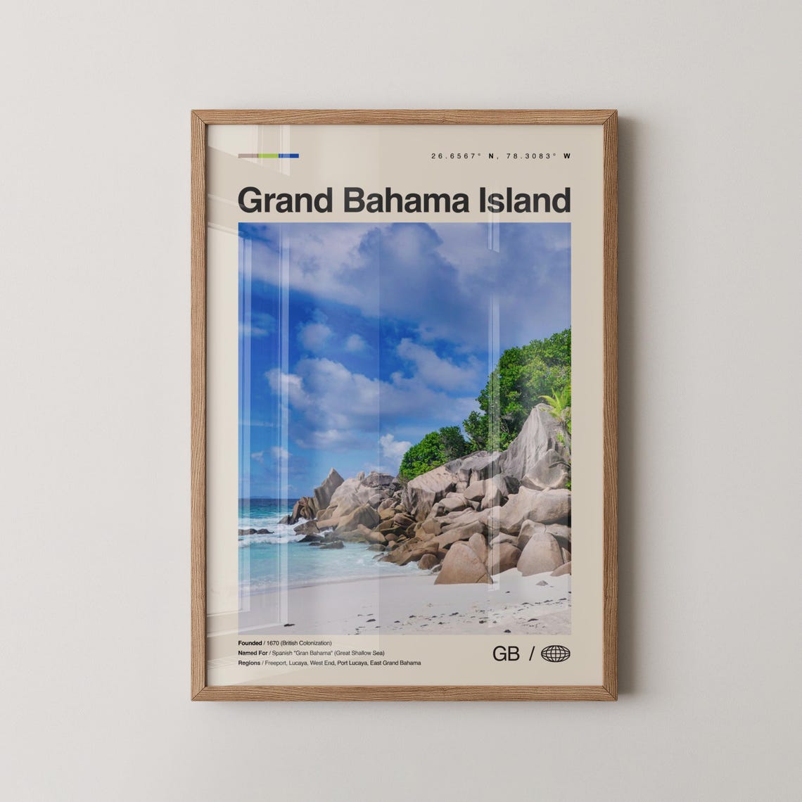 Grand Bahama Island Beach Rocks Turquoise Water Travel Poster