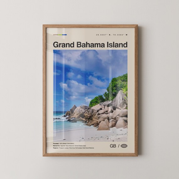 Grand Bahama Island Beach Rocks Turquoise Water Travel Poster
