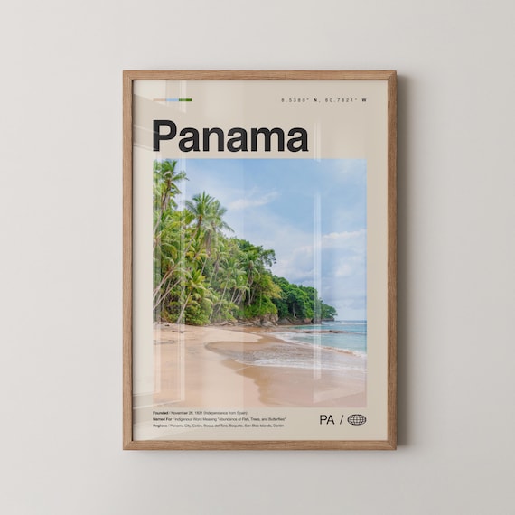 Panama Palm Beach Curved Bay Minimalist Photo Travel Art Poster
