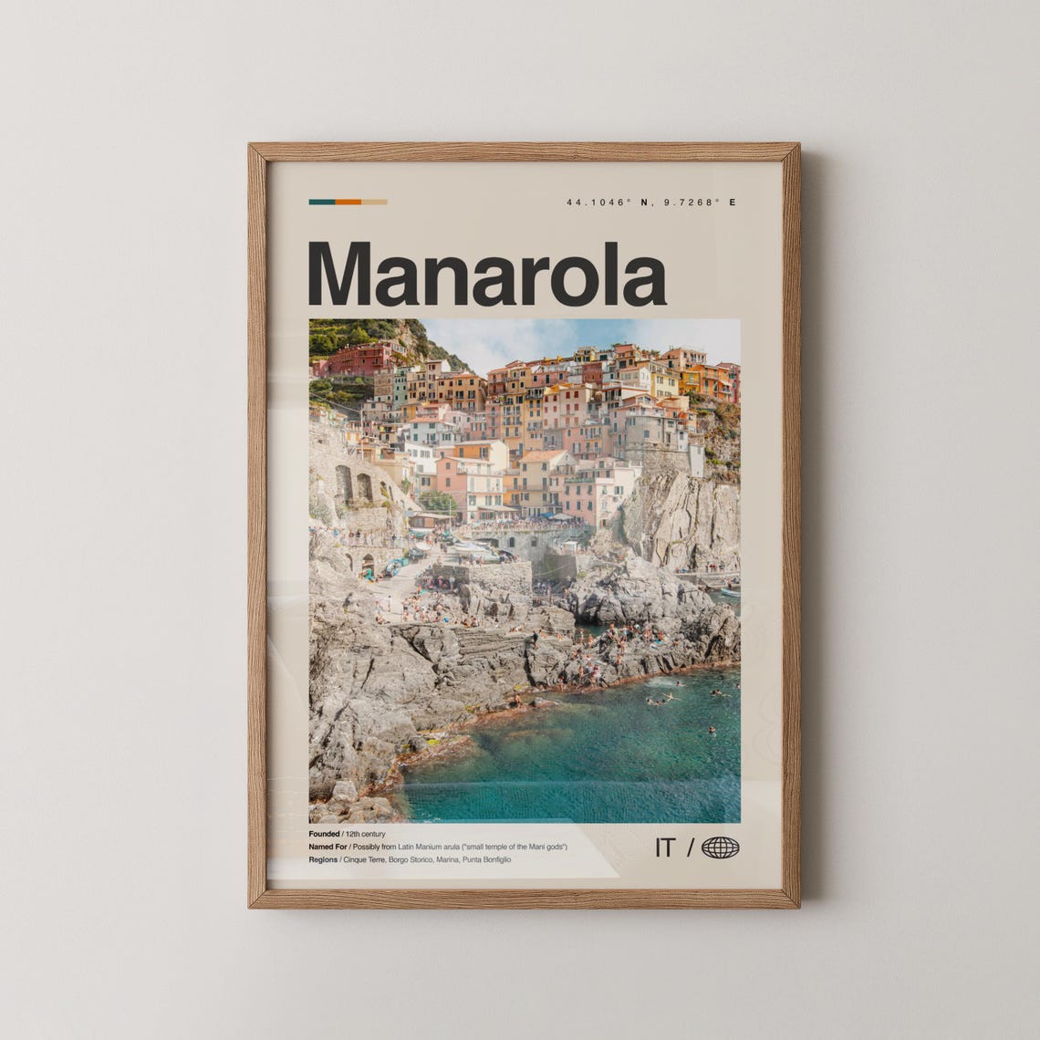 Manarola Italy Travel Poster With Colorful Cinque Terre Coast