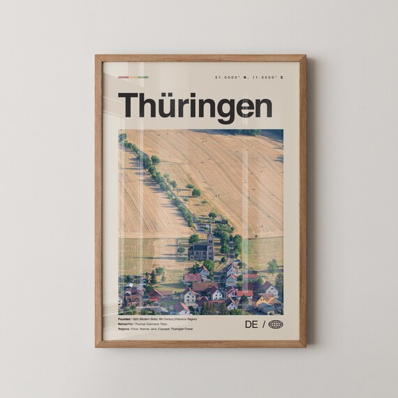 Thuringen Print Thringen Wall Art Poster Photo Dcor Map Germany