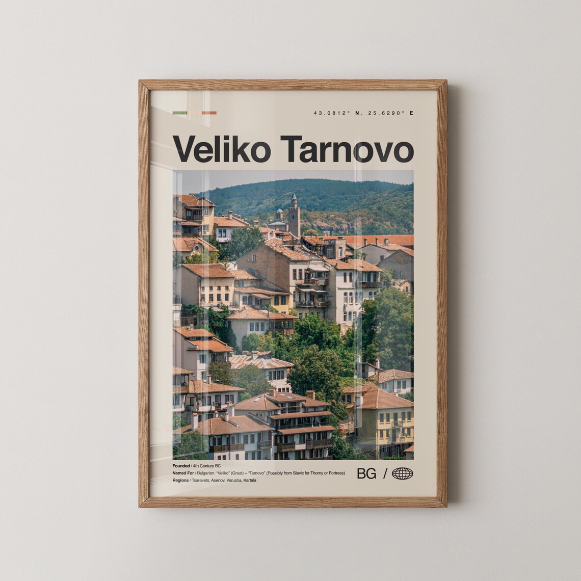 Veliko Tarnovo Bulgaria Hillside Old Town Minimalist Travel Poster