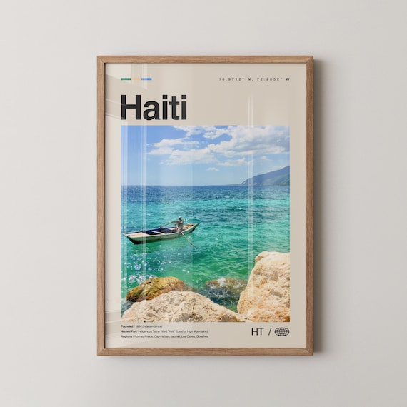 Haiti Caribbean Coast Boat Turquoise Ocean Water Travel Poster