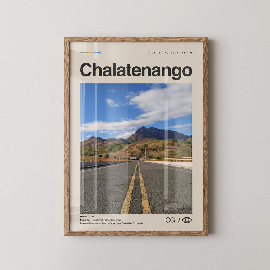 Chalatenango El Salvador Mountain Road Coordinates Travel Wall Poster